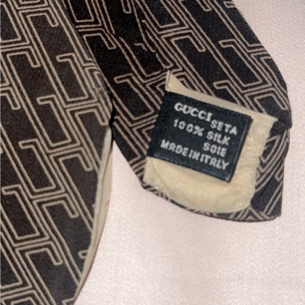 GUCCI Tie 100% Silk Men's Accessories monogrammed Jacquard GG’s Brown Black rare - Picture 4 of 7
